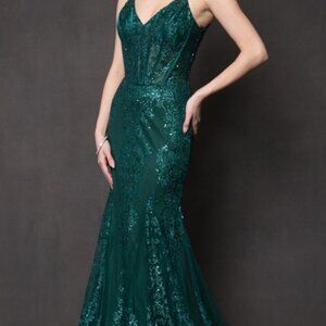 NEW EMERALD GREEN EVENING GLITTERY FORMAL PATRY LONG MAXI  DRESS GOWN ACBZ015